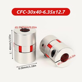 6.35mm to 12.7mm Plum Flexible Shaft Coupling, Diameter 30mm Length 40mm Aluminium Motor Connector Flexible Spider Coupler for 3D Printer CNC Machine Servo Stepped Motor