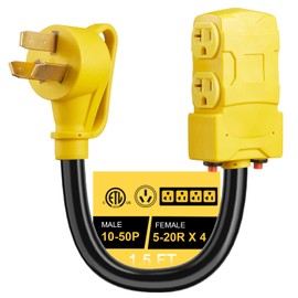 [240V to 120V] Suplevel 50 Amp to 20 Amp 110V Adapter, NEMA 10-50P to 4X 5-20R/5-15R Dryer Distribution Adapter T-Blade Multiple Household Outlet w/ 24amp Circuit Breaker, ETL Listed