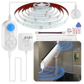 NIVOTA Dual Sensor Stair Light Strip, Double Motion Activated Sensor LED Strip Lighting for Stairway (Warm White 3000K (16.4FT Light Strip), Power Adapter (4.92FT Cable) + 16.4FT DC Cable)