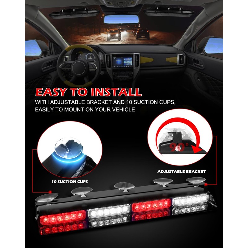 HLauto 604N Emergency Dash Strobe Lights: 2x16.8 inch Red White