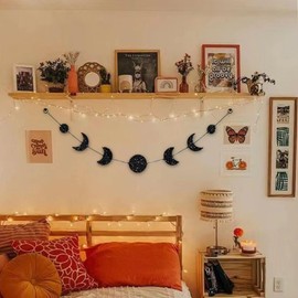 Moon Phase Wall Hanging Boho Decor Garland Glittery Celestial Lunar Art Bohemian Aesthetic Astrology Christmas Decoration for Girls Bedroom Home Dorm Living Room Above Bed Housewarming Gift for Girl