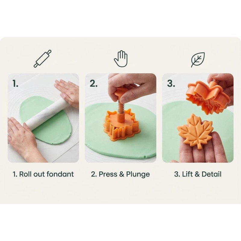4pcs Fall Leaf Pie Crust Cutters – Spring Plunger Cookie