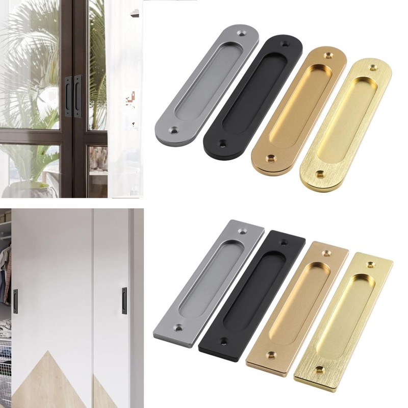 MiJunHD Recessed Sliding Door Pull, 2Pcs Rectangular Matte Black 180