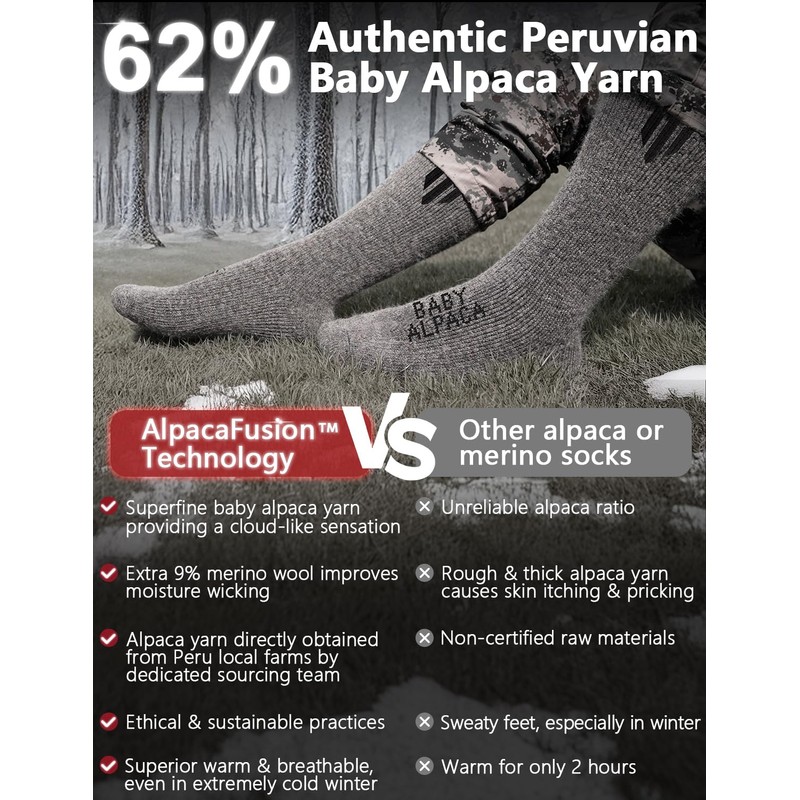 Juclise Alpaca Wool Heavyweight Thermal Boot Socks Winter Hunting Hiking
