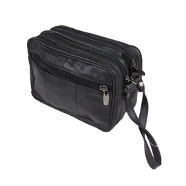 Mens Lorenz Man Bag Leather Black With Wrist Strap(Size:M)