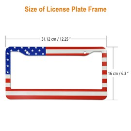 RCKJNJ Red American Flag License Plate Frames- UV Printed Aluminum Metal Patriotic Car Tag Holder with Rustproof Mounting Hardware & Screws Caps (Black)，2 Pack for Front Rear