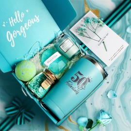 EUASOO 50th Birthday Gifts for Her, 50th Birthday Gifts for Women, Happy 50th Birthday Basket Gifts Box for Grandma Mom Wife Sister Best Friend Coworker Bestie, 50 Year Old Birthday Gifts for Women