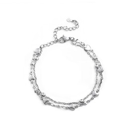 Double Layer Sterling Silver Heart Charm Bracelet, Adjustable Chain, Valentine's Day Gift