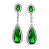 Green Teardrop Cubic Zirconia Dangle Prom Statement Screw Clip On
