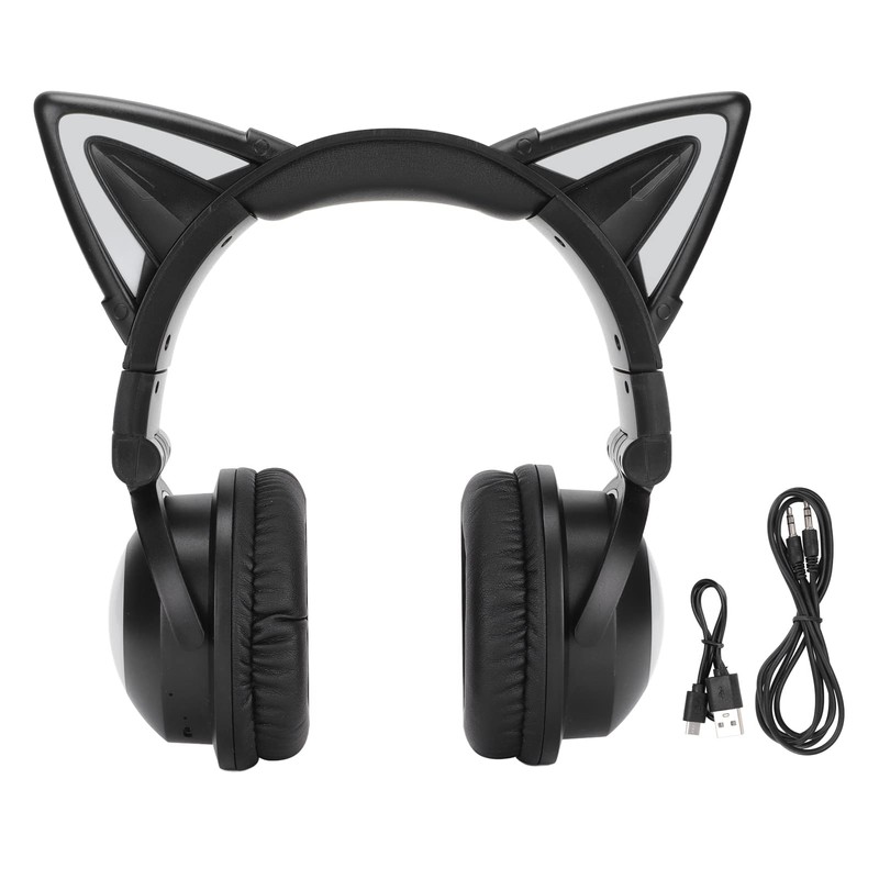 Cat Ear Headphones, Foldable Gaming Headset with Led Light Stereo