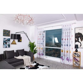 BOYOUTH Colorful Butterfly Pattern Print White Sheer Voile Curtains,Rod Pockets Curtains and Drapes for Bedroom,Study,Living Room,Purple,39 x 78 Inches,2 Panels