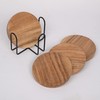 EDHAS Acacia Wood Coasters for Drinks with Iron Holder Stand