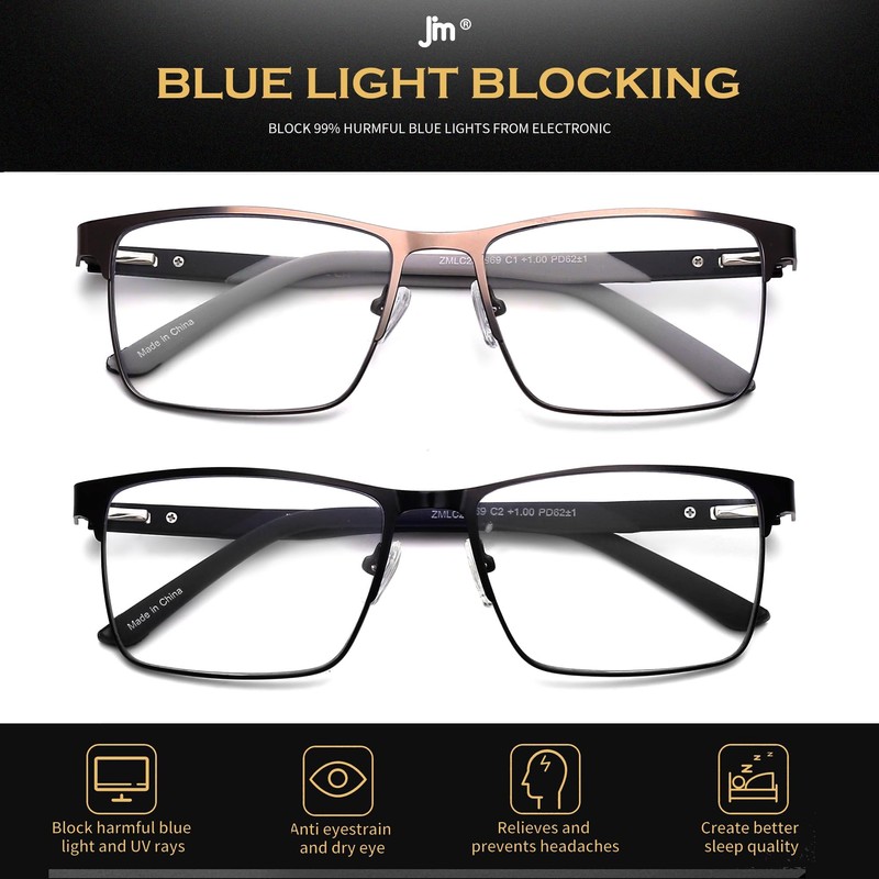 JM Progressive Multifocus Reading Glasses Men, Blue Light Blocking Readers