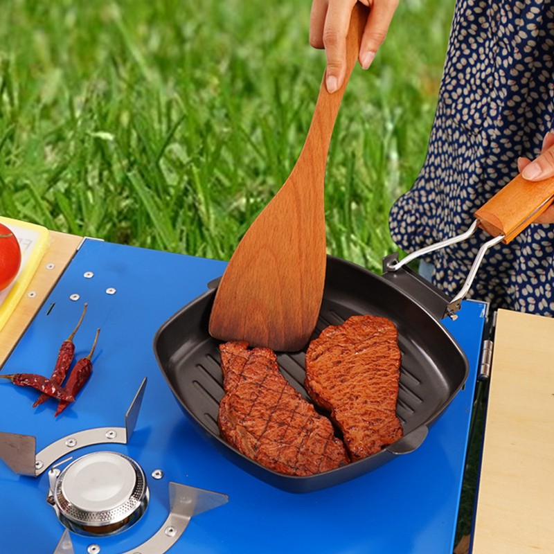 Frying Pan Folding Non Stick Portable Anti Scald Wooden Handle