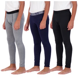 Real Essentials 3 Pack: Youth Boys Compression Pants Leggings Tights Baselayer Cold Gear Sports Football Basketball, Set 4, Multicolored Pack, X-Small