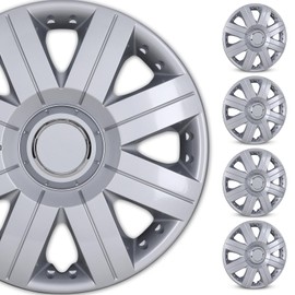 WOLFSTORM 16" Universal Wheel Rim Cover Hub Caps Auto Hubcap Set, R16 Wheel Cover Replacement Snap On Car Truck SUV - 16 Inch Set of 4 Snap On R16 Hubcaps for Universal Automotive(Silver)