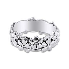 AFFY 14k White Gold Plated 925 Sterling Silver Lovely Daisy Flower Band Ring Jewelry for Her Women Birthday Christmas Ring Size-6.5