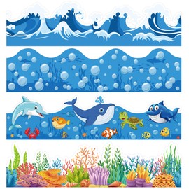98.4 Ft Ocean Bulletin Board Borders Under The Sea Classroom Borders Sea Animal Board Decor Back to School Scalloped Bulletin Trim for School Classroom Wall Window Whiteboard Decorations
