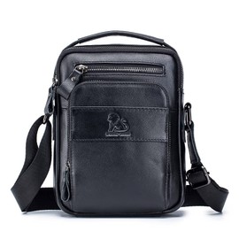 Nefli Herren Umhängetasche Crossbody Tasche Echtes Leder Messenger Bag für Arbeit Business Verstellbare Riemen Schwarz