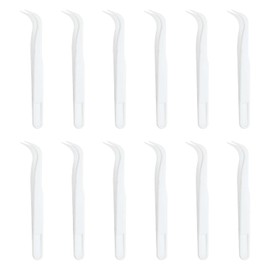 sourcing map 12 Pack Plastic Tweezers for Crafts, 4.5" Long Bent Disposable Stickers Tweezers Bulk for Picking DIY Bead, Jewelry Making, Baking Decoration, Animal Feeding(White)