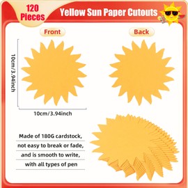 MixTeach 120 Pieces Gold Sun Cutouts 4 Inch Paper Sun Shape Cardstock Die Cuts Double Sided Paper Sunshine Classroom Decoration for Bulletin Board Summer Wall Party Home Supplies School Craft Projects