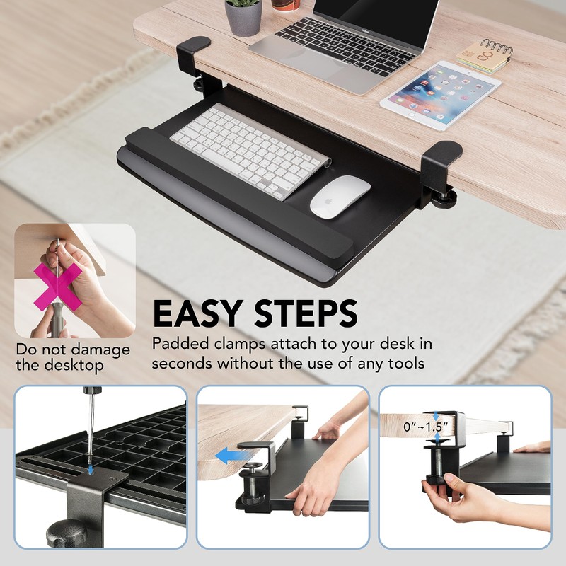 EHO Clamp-On Retractable Adjustable Keyboard Tray, Under Desk Ergonomic Keyboard