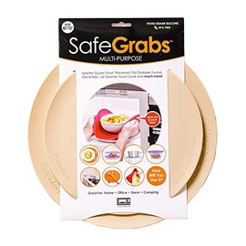 Safe Grabs: Multi-Purpose Silicone Original Microwave Mat as Seen on Shark Tank | Splatter Guard, Trivet, Hot Pad, Pot Holder, Minimize Mess (BPA Free, Heat Resistant, Dishwasher Safe) Set of 2 Beige