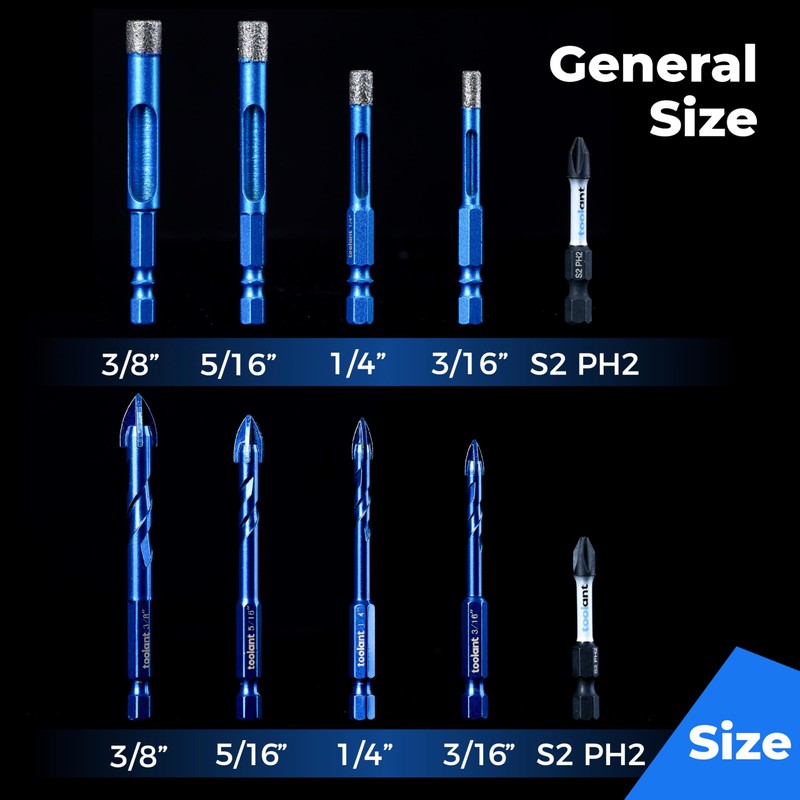 toolant Diamond Drill Bits Set 10PCS, Glass Drill Bits for