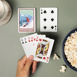 Lantern Press Snoqualmie Pass, Washington, Snowboarder Scene (52 Playing Cards, Poker Size Card Deck with Jokers)