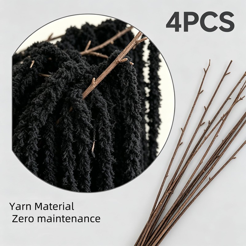4 PCS Black Artificial Yarn Amaranthus for Decor