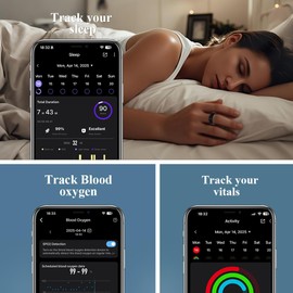 Ceramic Touch Smart Ring for Men Women - Fitness Tracker with Heart Rate, Blood Oxygen, Pedometer，5ATM Waterproof, Remote Music&Photography Control, No Subscription Fee for IOS and Android