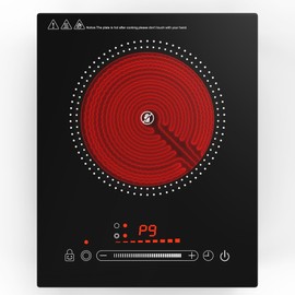 Puincunor Single Burner Electric Cooktop, 110V1800W Electric Stove, LED Display with Touch Control, 11 Power Levels, Child Safety Lock and Timer, Overheat Protection.