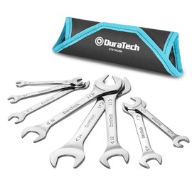 DURATECH DURATECH Super-Thin Open End Wrench Set, Metric, 8-Piece, Including 5.5, 7, 8, 9, 10, 11, 12, 13, 14, 17, 19, 21, 22, 23, 24, 27 mm, Slim Spanner Set with Rolling Pouch