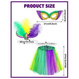 7 Pcs Mardi Gras Costume Accessories Set Women Outfit Tutu Skirt Headband Masquerade Mask Feathered Beads Boas for Women Carnival Costume Party Supplies