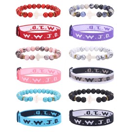 MOZAKA 12 PCS WWJD Braided Rope Bracelet Cross Pendant Beads Stretch Bracelet for Women Men What Would Jesus Do Religious Jewelry Gift