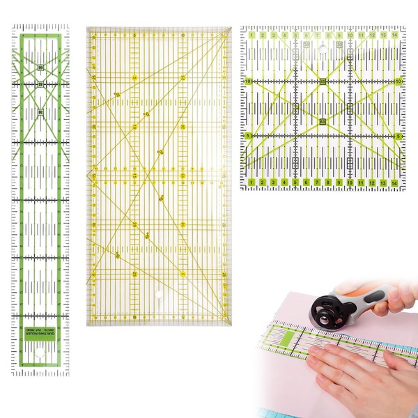 3 Stück Patchwork Lineal Quilten Lineal,15cm x 30cm,transparent,mit cm-Skala und
