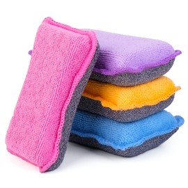 UPSTAR Kitchen Sponges for Dishes, Microfiber Cleaning Scrubber, Non-Scratch Scrubbies for Dishwashing and Bathroom, Size L Pack of 4