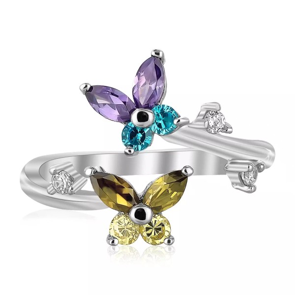 Sterling Silver Rhodium Plated Floral Toe Ring with Multi-Tone Cubic