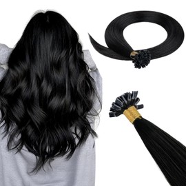 HOTBANANA U Tip Hair Extensions Human Hair, 22 Inch 50g 50s Jet Black Pre Bonded U Tip Extensions Hot Fusion Keratin Utip Hair Extensions Straight K Tip Hair Extensions