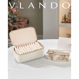 Vlando Jewelry Box,Travel Storage Bags,Modern Decor,PU Leather Jewelry Case for 12 Clear Velvet Bags,Christmas, Memorial Day, Brithday Gift White