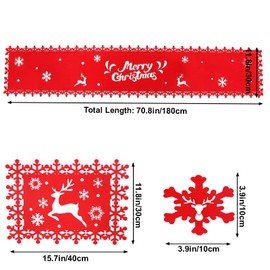 Christmas Table Decoration, 1PC Christmas Table Runners +6PCS Christmas Table Placemats and Coasters Set for Christmas Holiday Table Home Party Decoration