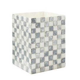 MACKENZIE-CHILDS Capiz Waste Bin, Decorative Bathroom and Bedroom Trash Can, Gray-and-White Sterling Check