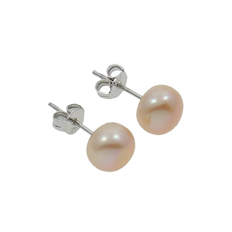 Sterling Silver Freshwater Pearl Stud Earrings (Pink)