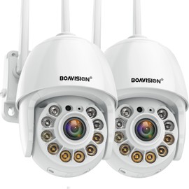 BOAVISION Security Camera Outdoor, 2Pack Wireless WiFi IP Camera Home Security System 360° View,Motion Detection, auto Tracking,Two Way Talk, 2K pan Tile Full Color Night Vision