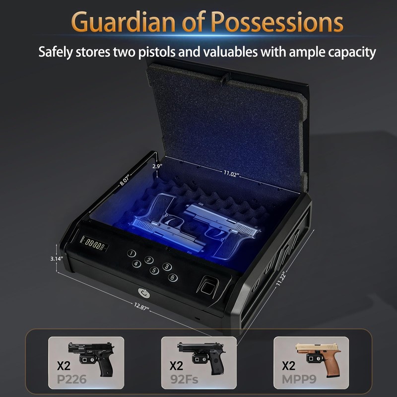 VORanexs gun safe，with 3 Quick-Access Fingerprint，Passcode，Key.with LCD Display，with Pistol Safe