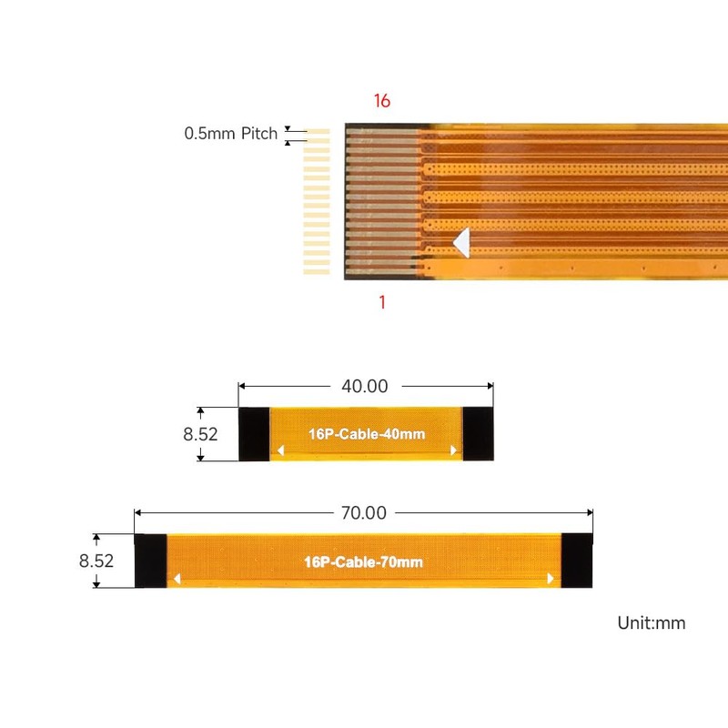 Waveshare PCIe Flexible Cable 70mm(2PCS) For Raspberry Pi 5, Suitable