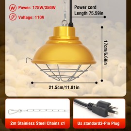 APlayfulBee Chicken Heat Lamp 350W Chicken Coop Heater with Carbon Fiber Bulb Winter Hanging Heat Lamp for Chicks Brooder Pen, Duck, Pet House, Poultry, Greenhouse Plant (350 Watt)