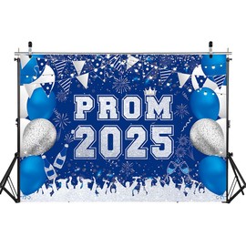 Blue Silver Prom Backdrop 2025 Graduation Photography Background 7x5FT Congrats Grad Prom Party Decorations Photo Props