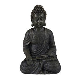Relaxdays Sitting Buddha Figurine, 18 cm, Decorative Ornament for Living Room and Bathroom, Moisture-Resistant, Dark Grey