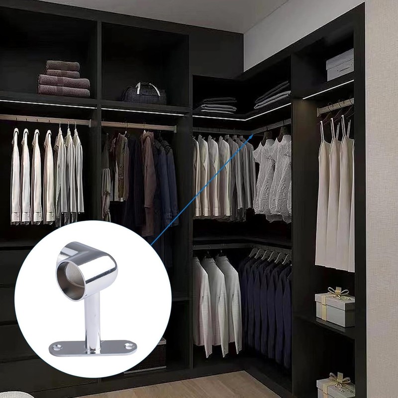 2PCS Silver 90° 25mm Clothes Rail Flange Seat, Space-Saving Corner